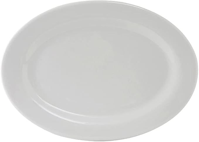 Tuxton China ALH-160 Platter, Oval, Wide Rim, Rolled Edge, Microwave and Dishwasher Safe, Oven Proof, Fully Vitrified, Alaska