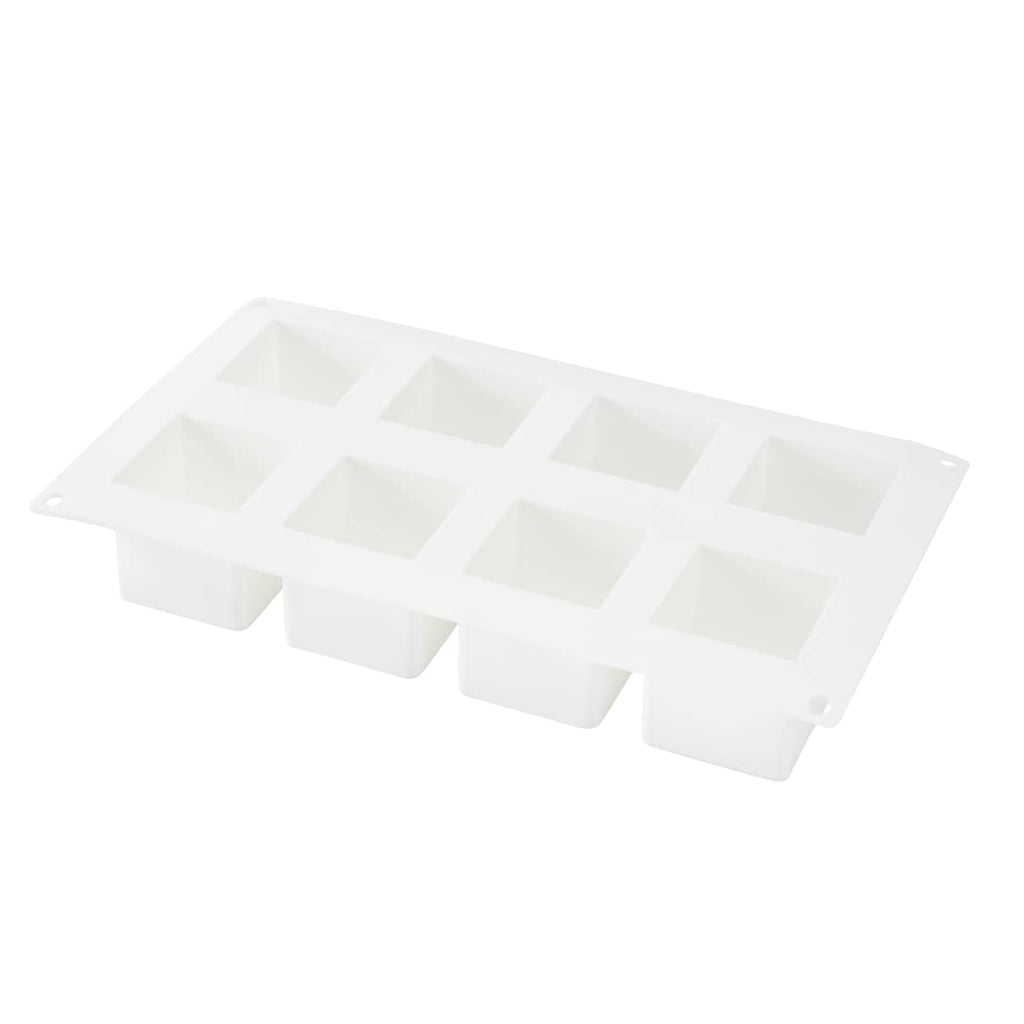 Pastry Tek 8 Cavities Square Cupcake Pans, 10 Oven-Ready Square Molds - Flexible, Freezable, White Silicone Petit Four Molds, Easy Release, For Baking - Restaurantware