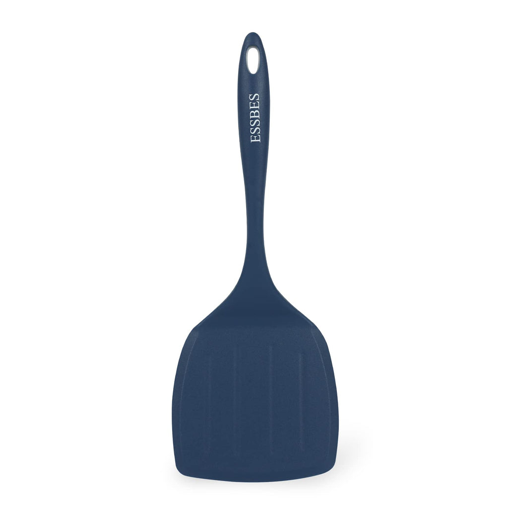 ESSBES Extra Large Silicone Turner - 600F Heat Resistant Nonstick Flexible Kitchen Spatula, BPA Free Dishwasher Safe Utensils, Nonslip Grips One Piece Cookware Suitable for Cooking Baking (Blue)