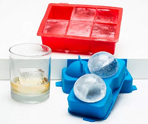 True Sphere Ice Tray, Silicone Mold for 2.25 Inch Extra Large Ice Balls, Easy to Release, Perfect for Whiskey, Bourbon, Cocktails, Mixed Drinks, Bar Cart Accessories, Home Bar Gifts, Set of 1, Blue