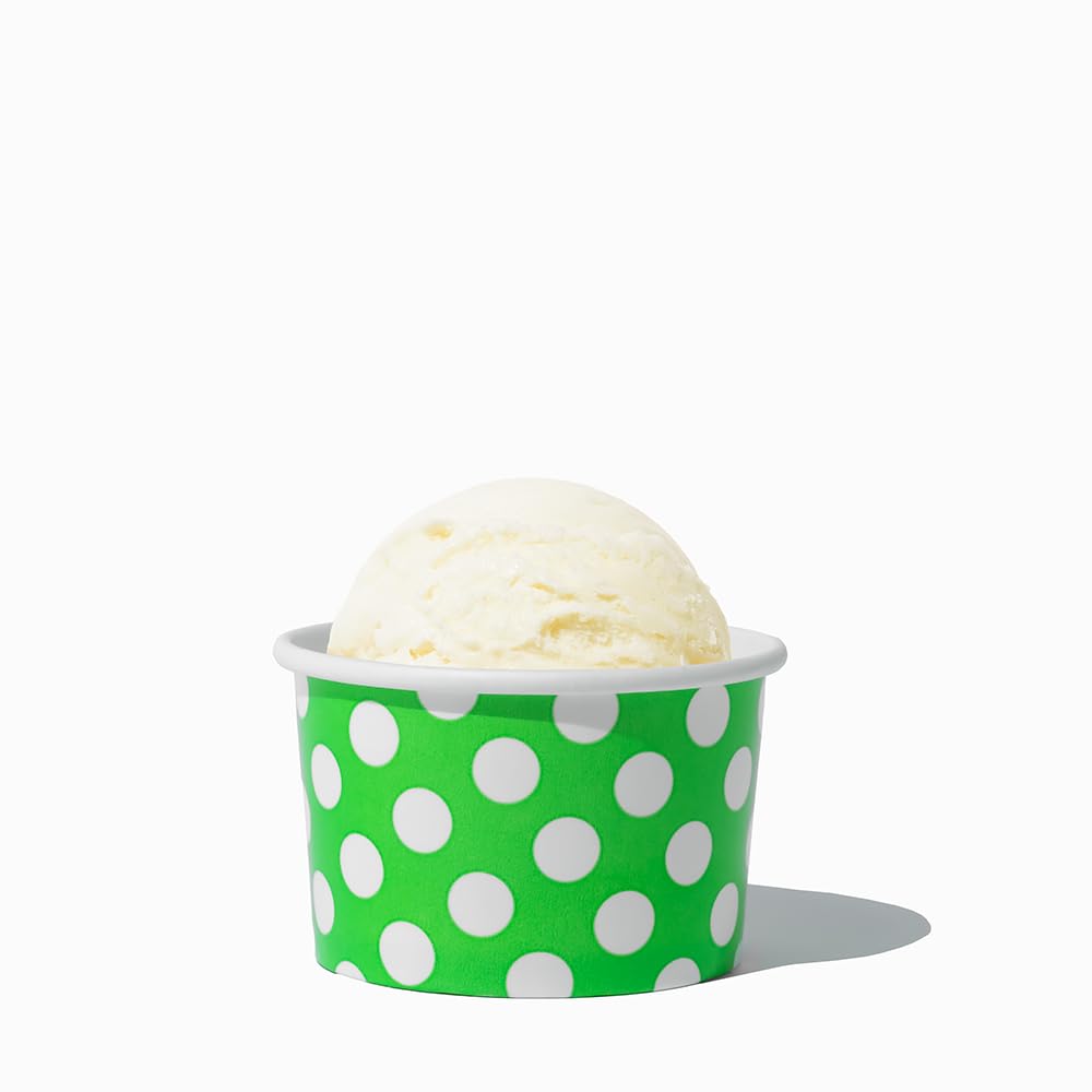 UNIQ 4 oz 1000 Pack Pink Polka Dot Ice Cream Cups | Disposable Leak Resistant Paper Dessert Cups for Ice Cream, Frozen Yogurt & Gelato | Small Food Serving Cups for Parties, Catering & Business