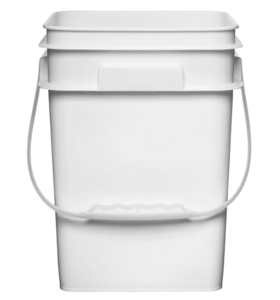 House Naturals 4 Gallon Square Food Grade Bucket Pail with Plastic Handles and Lid (Pack of 3) Made in USA containers (White - Green lid)