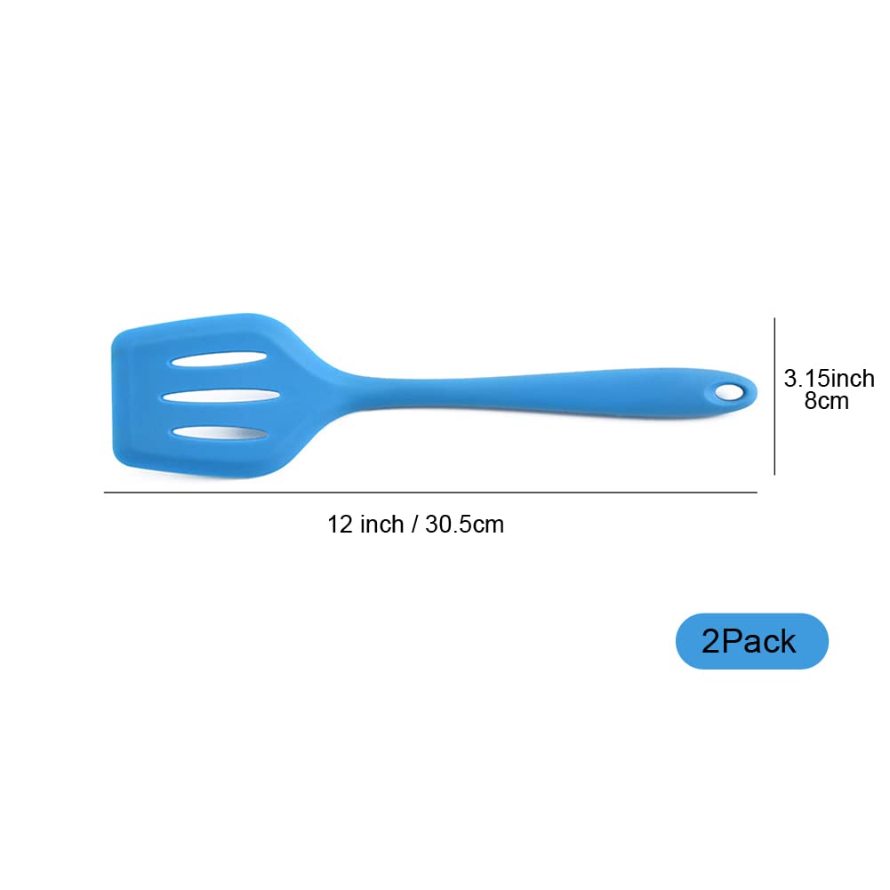 HOIRIX 2Pack Small Silicone Turner High Heat Resistant Slotted Spatula for Fish, Eggs, Pancakes and More (12 IN, Light green)