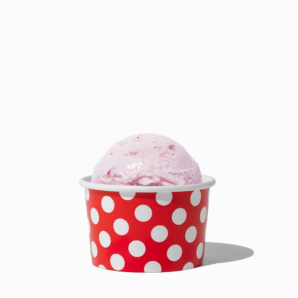 UNIQ 4 oz 1000 Pack Pink Polka Dot Ice Cream Cups | Disposable Leak Resistant Paper Dessert Cups for Ice Cream, Frozen Yogurt & Gelato | Small Food Serving Cups for Parties, Catering & Business