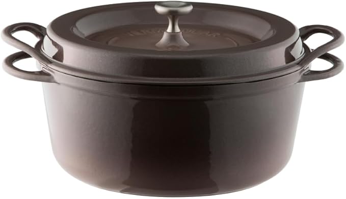 Vermicular Oven Pot 26cm Shallow (3.9qt), Enameled Cast Iron - Pearl Brown