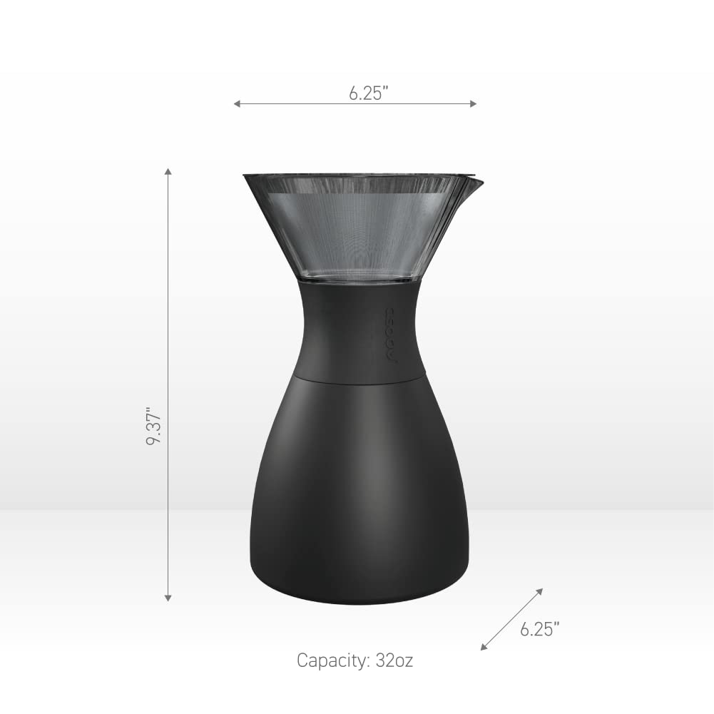 asobu Insulated Pour Over Coffee Maker (32 oz.) Double-Wall Vacuum, Stainless-Steel Filter and Take on the Go Carafe (Wood)