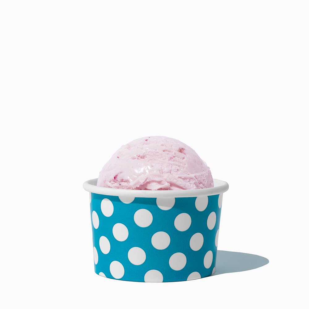 UNIQ 4 oz 1000 Pack Pink Polka Dot Ice Cream Cups | Disposable Leak Resistant Paper Dessert Cups for Ice Cream, Frozen Yogurt & Gelato | Small Food Serving Cups for Parties, Catering & Business