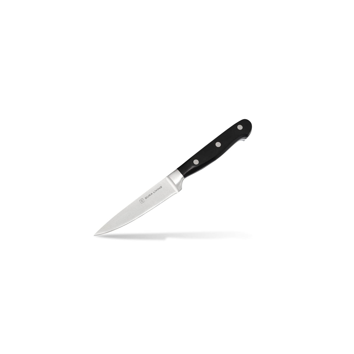 DURA LIVING Premium 4-Piece Steak Knife Set – Sharp Serrated Blades, Forged High Carbon Stainless Steel, Full Tang, Ergonomic Handle, Black – Perfect for Dining
