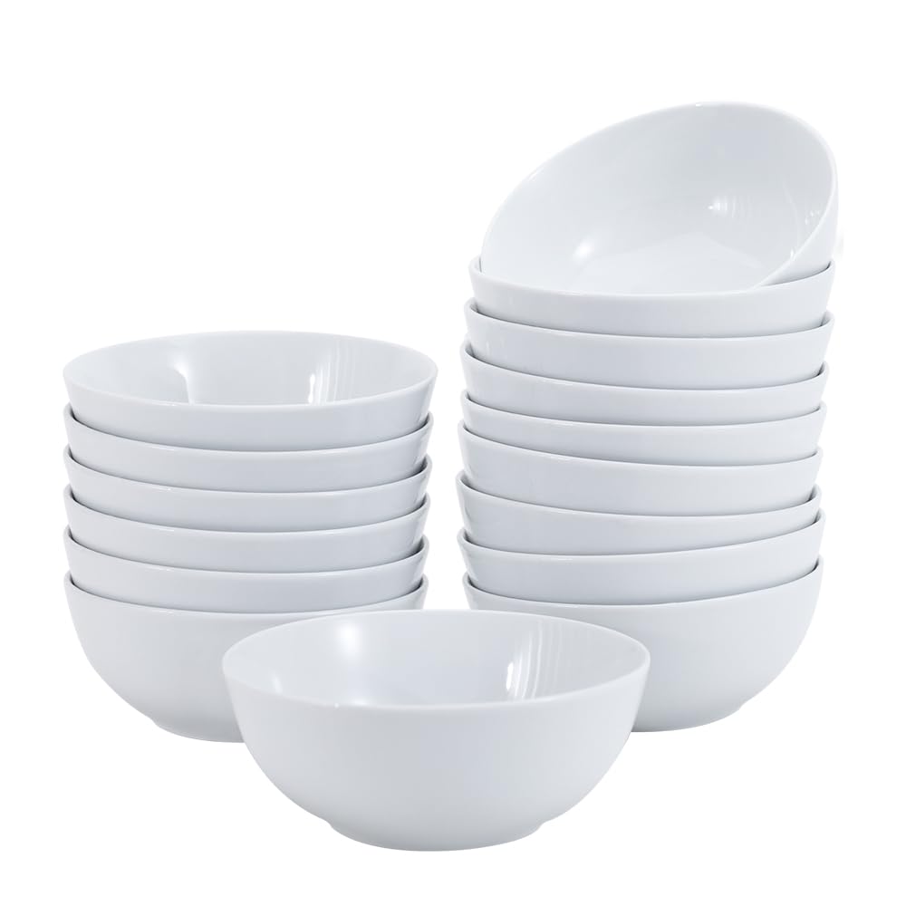 Amazon Basics 16-Pack White Porcelain Coupe Soup Bowl, 5.9" Diameter, Round, Microwave-Safe, Commercial-Grade