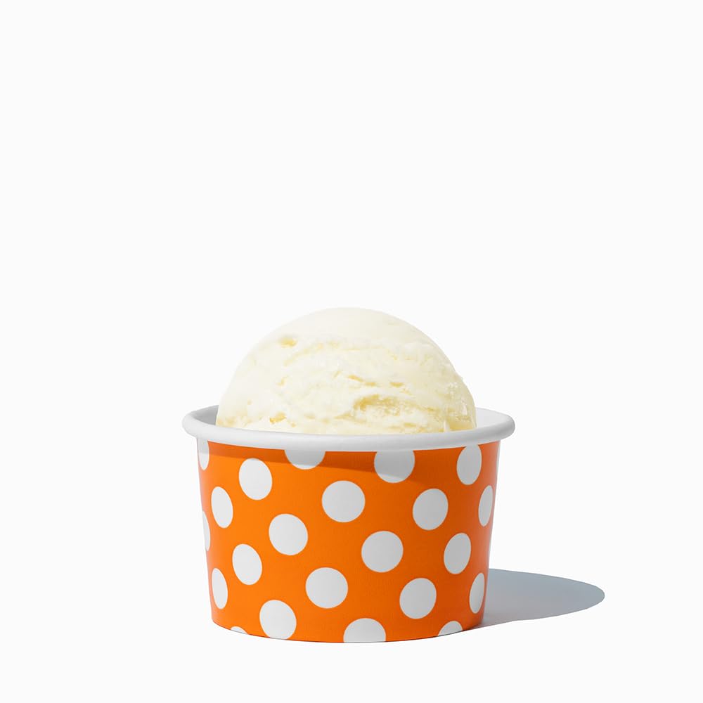 UNIQ 4 oz 1000 Pack Pink Polka Dot Ice Cream Cups | Disposable Leak Resistant Paper Dessert Cups for Ice Cream, Frozen Yogurt & Gelato | Small Food Serving Cups for Parties, Catering & Business