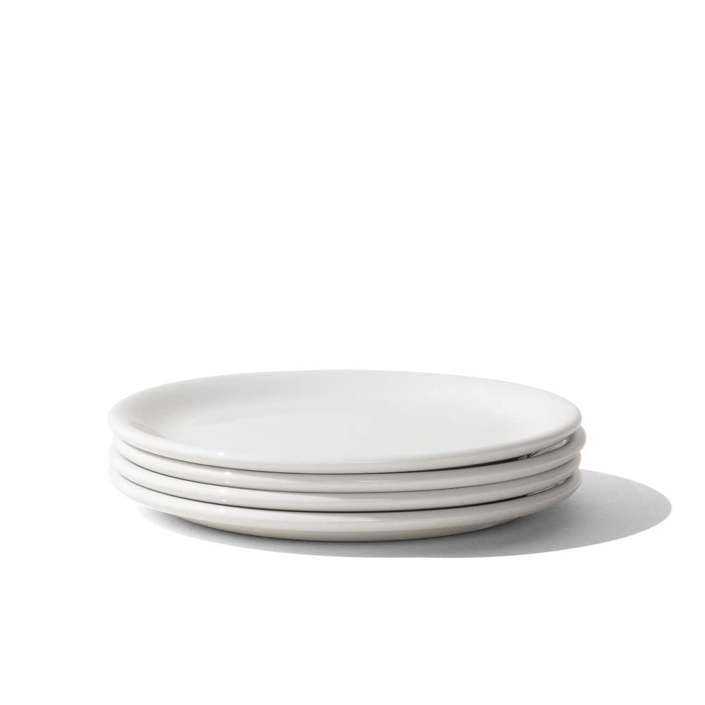 Made In Cookware - Set of 4 - Bread and Butter Plates - White With Black Rim - Porcelain England