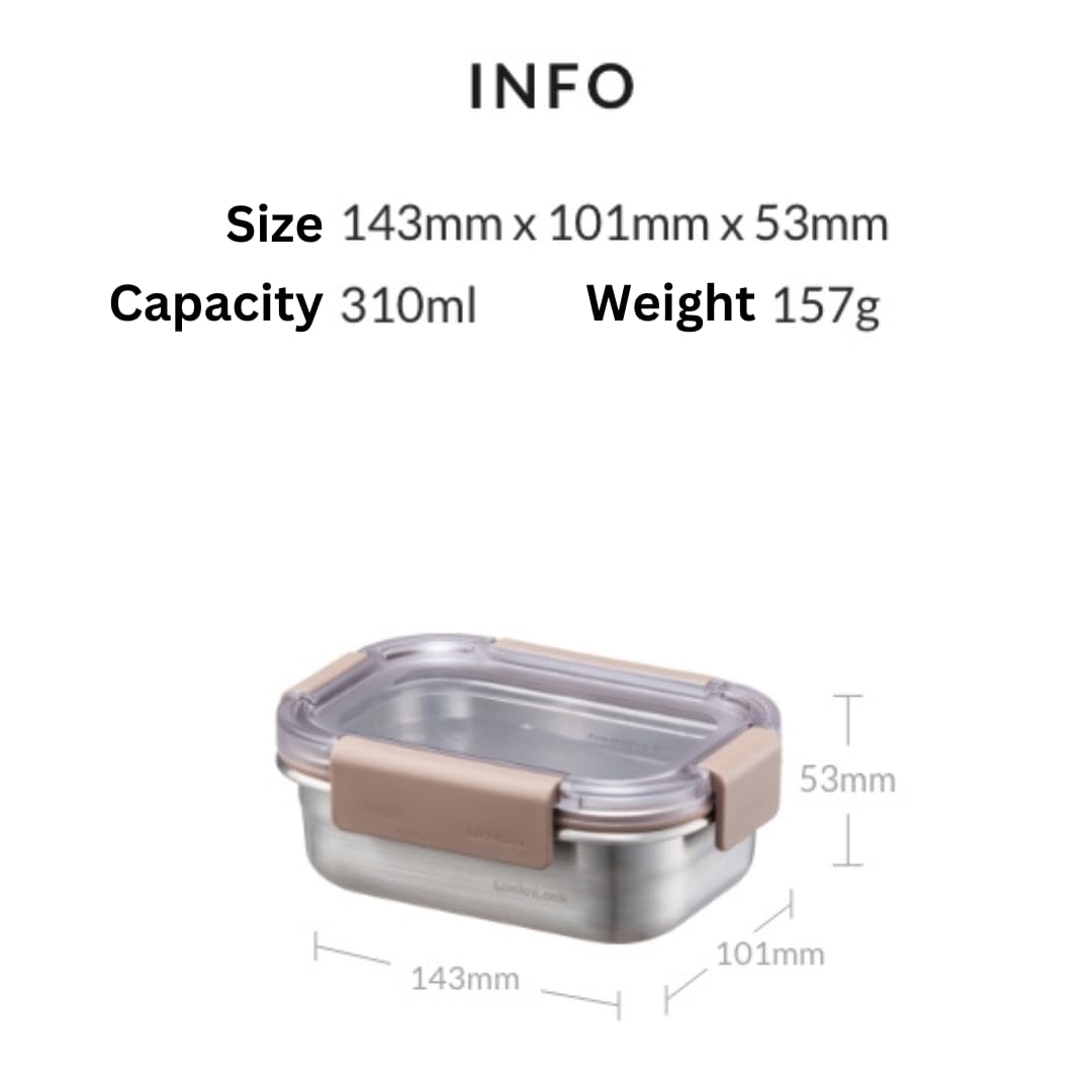 LocknLock Stainless Steel Food Storage Containers with Lids, Metal Lunch Boxes, Leak-Proof, Microwave, Freezer and Dishwasher Safe, 3-Piece Set, 3 x 310ml