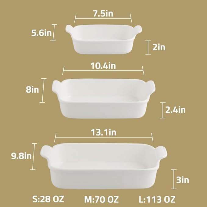 Sweejar Baking Pans Set, Ceramic 9x13 Baking Dish with Handle, Rectangular Casserole Dishes for Oven, Bakeware Sets of 3, Durable Lasagna Pan Deep for Kitchen, Banquet, Wedding Gift(Turquoise)