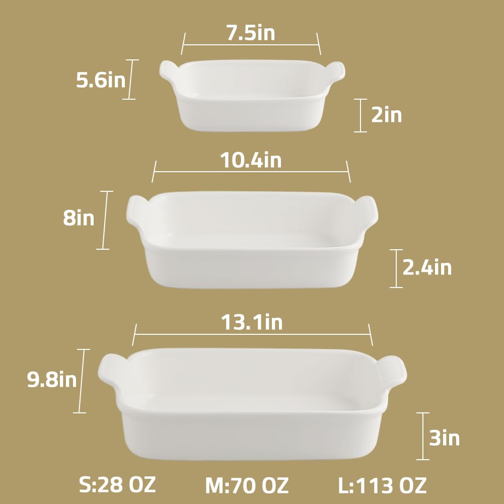 Sweejar Baking Pans Set, Ceramic 9x13 Baking Dish with Handle, Rectangular Casserole Dishes for Oven, Bakeware Sets of 3, Durable Lasagna Pan Deep for Kitchen, Banquet, Wedding Gift(Turquoise)