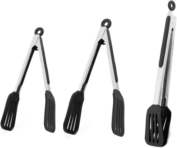 STARUBY 3 PCS Stainless Steel & Silicone Cooking Tongs Set (7", 9", 12")