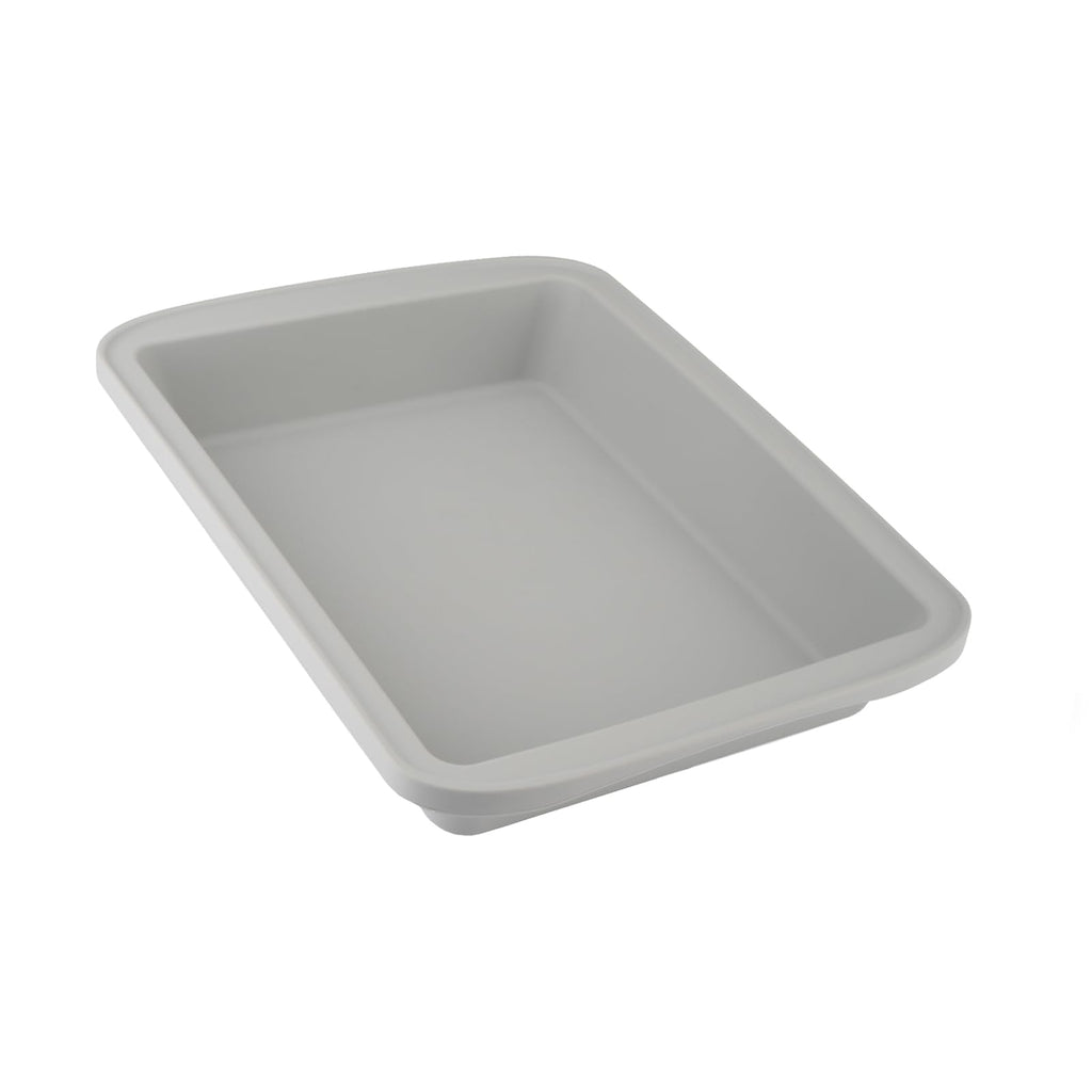 Sunsetbaby Silicone Baking Dish with Handles, Deep Rectangular Bakeware Cake Pan, Compatible with Fancy Panz, for Lasagna, Cake, Brownie or Family Dinner, 12.6 x 9.8 x 2.1 Inch (Grey)