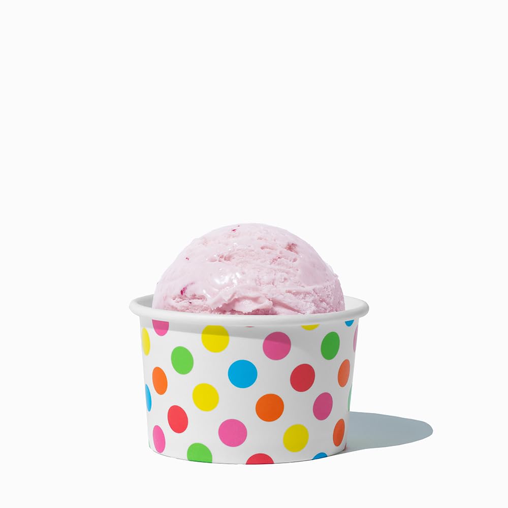 UNIQ 4 oz 1000 Pack Pink Polka Dot Ice Cream Cups | Disposable Leak Resistant Paper Dessert Cups for Ice Cream, Frozen Yogurt & Gelato | Small Food Serving Cups for Parties, Catering & Business