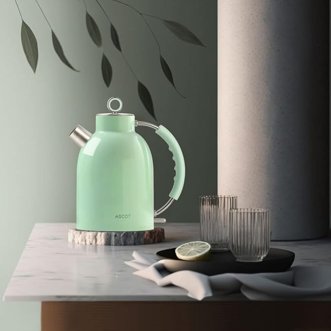 ASCOT Electric Kettle, Stainless Steel Electric Tea Kettle Gifts for Men/Women/Family 1.5L 1500W Retro Tea Heater & Hot Water Boiler, Auto Shut-Off and Boil-Dry Protection (Green)