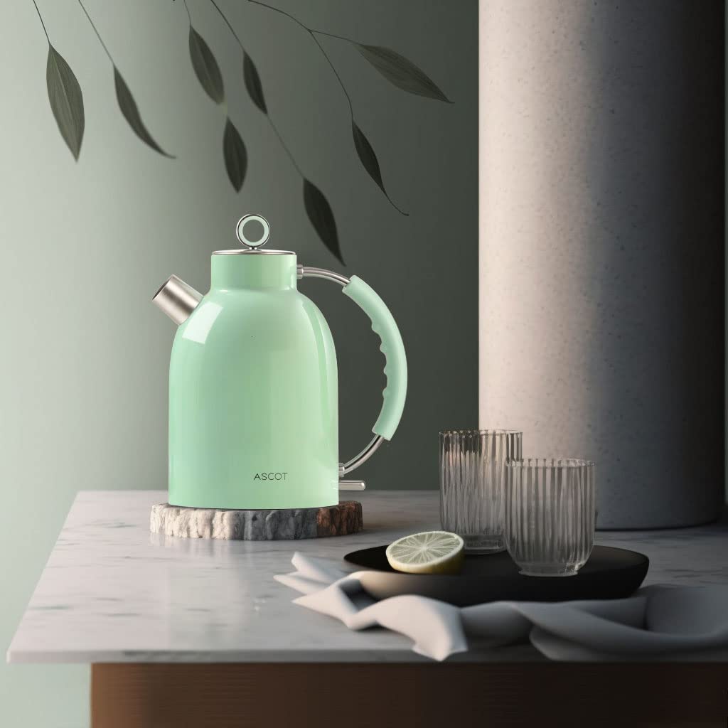 Electric Kettle, ASCOT Electric Tea Kettle, Stainless Steel Water Boiler, Fast Boiling, 1.5L, 1500W, BPA-Free, Cordless, Automatic Shutoff, Boil-Dry Protection, Green