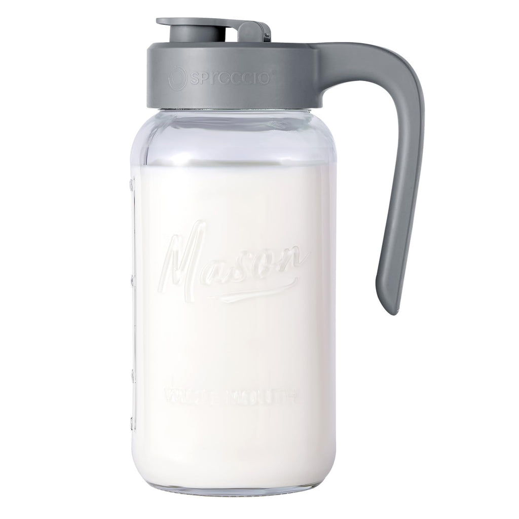 Spreccio Mason Jar Pitcher, 2 pcs 64 oz (2 quart), Glass Pitcher with Lid