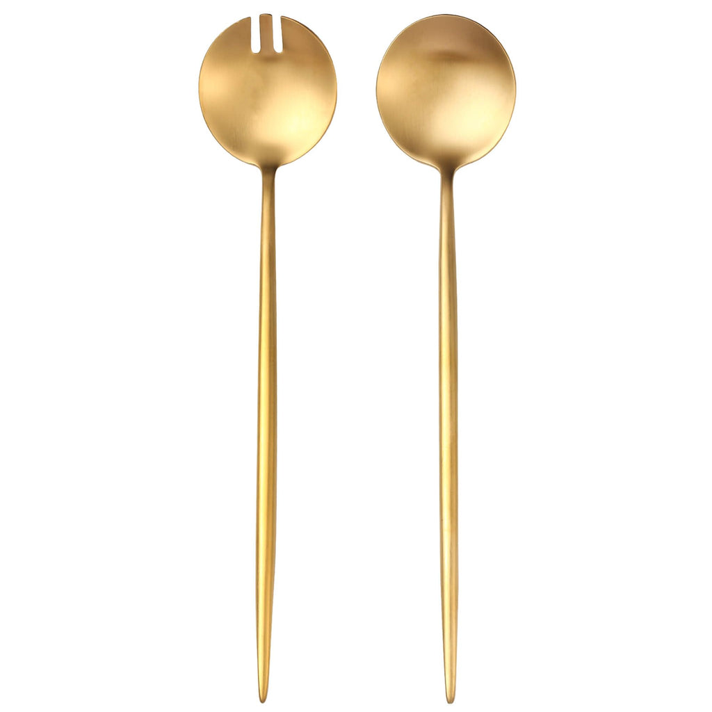 Lemeya Gold Salad Serving Utensils,Serving Spoons Stainless Steel,2Pcs Long Handle Salad Servers 11.42 Inch,Salad Utensils for Serving,Matte Finish,Dishwasher Safe