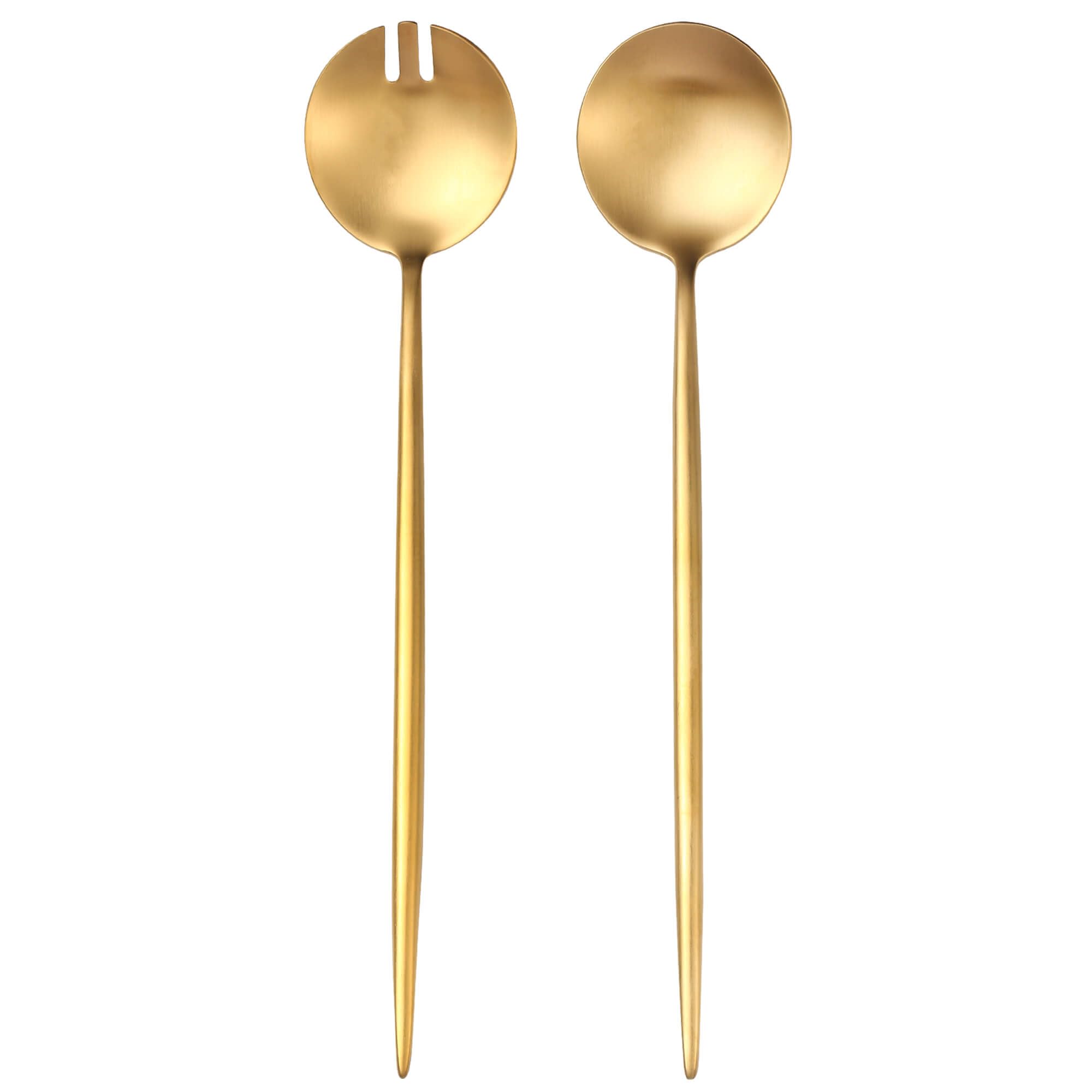 Lemeya Gold Salad Serving Utensils,Serving Spoons Stainless Steel,2Pcs Long Handle Salad Servers 11.42 Inch,Salad Utensils for Serving,Matte Finish,Dishwasher Safe