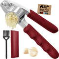 GORILLA GRIP Garlic Peeler and Press Set, Heavy Duty Mincer, Red