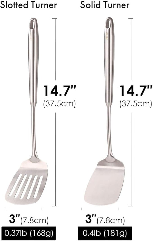 14.7″ Long Spatulas Set - 18/10 Stainless Steel Slotted Solid Turner