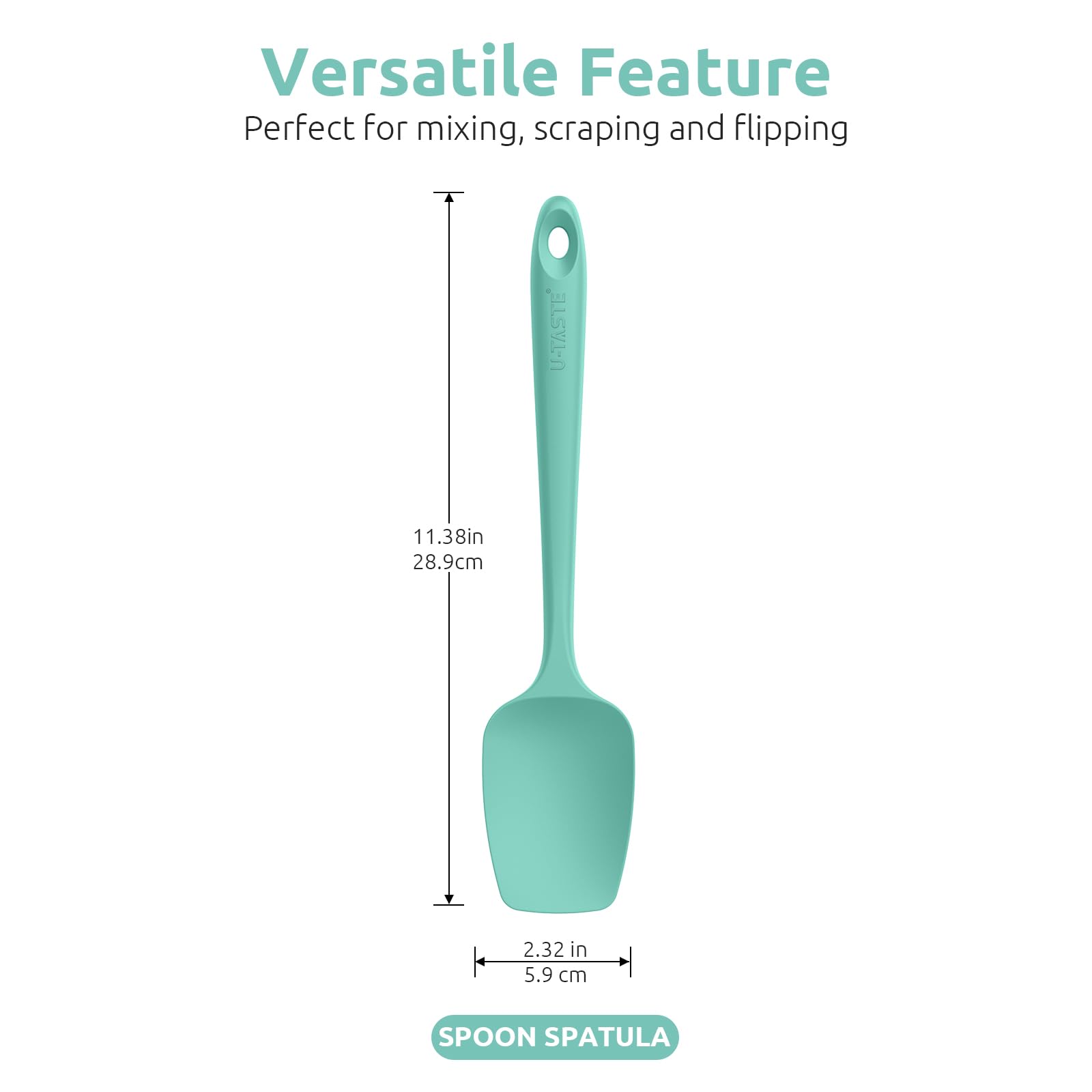 U-Taste Silicone Spoon Spatula Set of 3, 600°F High Heat Temp, Aqua Sky