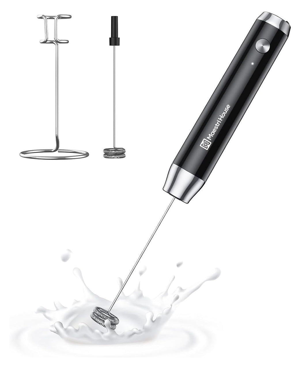 Maestri House LunaFro Rechargeable Milk Frother,Stand & 2 Detachable Whisks