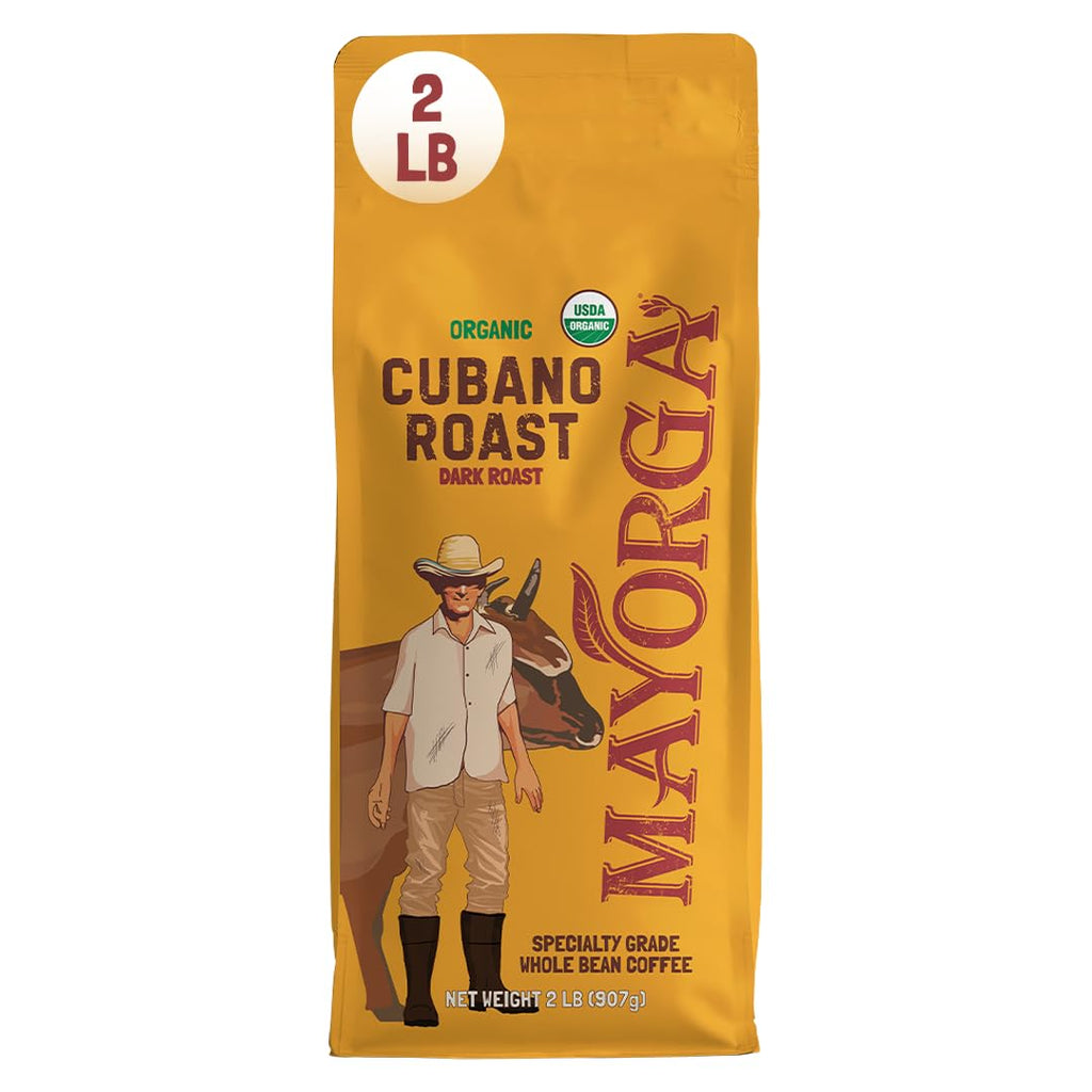 Mayorga Organic Coffee 12oz Cafe Cubano Roast - Dark Roast Whole Bean Coffee Specialty Grade, 100% Arabica, Slow Roasted, Bold and Smooth Flavor with Low Acidity - USDA Organic, Non-GMO, Kosher,