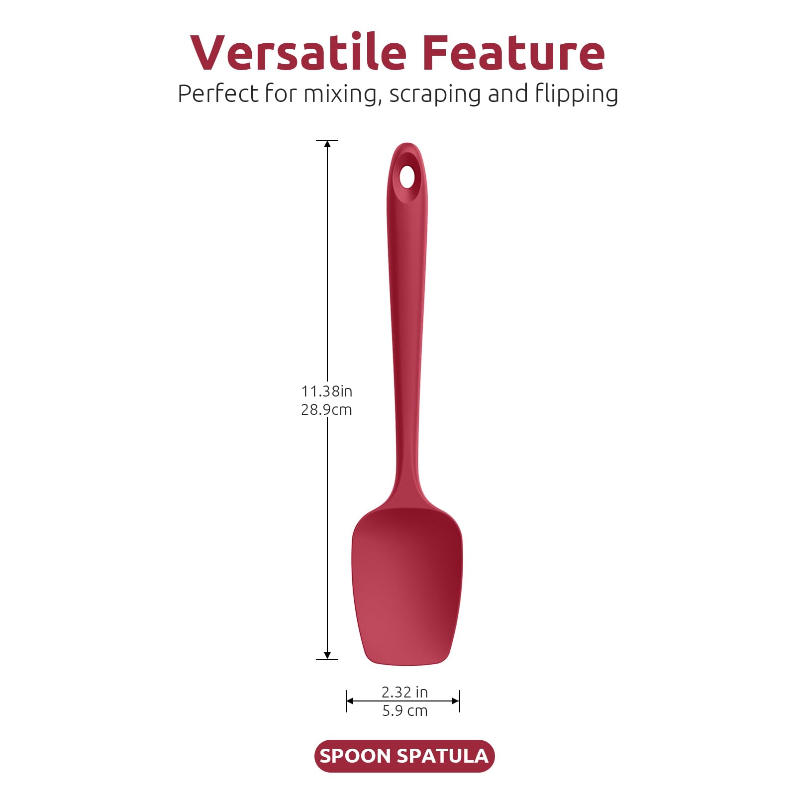 U-Taste Silicone Spoon Spatula Set of 3, 600°F High Heat Resistant, Red
