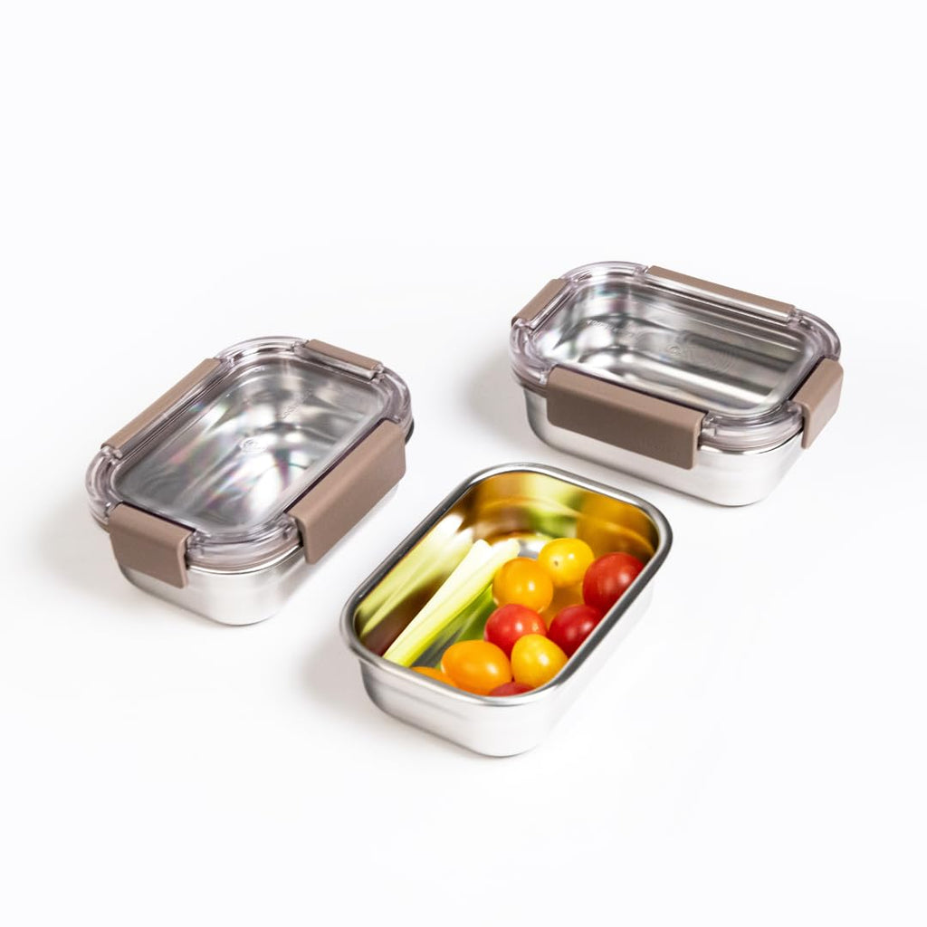 LocknLock Stainless Steel Food Storage Containers with Lids, Metal Lunch Boxes, Leak-Proof, Microwave, Freezer and Dishwasher Safe, 3-Piece Set, 3 x 310ml