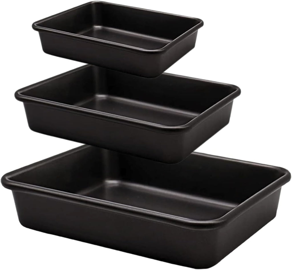 Barlket Rectangle Cake Pans, Deep Baking Pans Set Nonstick, Thicked, Black