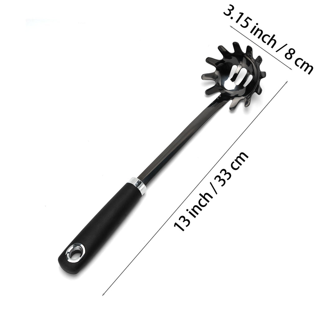 JXWING Black Stainless Steel Pasta Spoon, Spaghetti Server, Pasta Fork