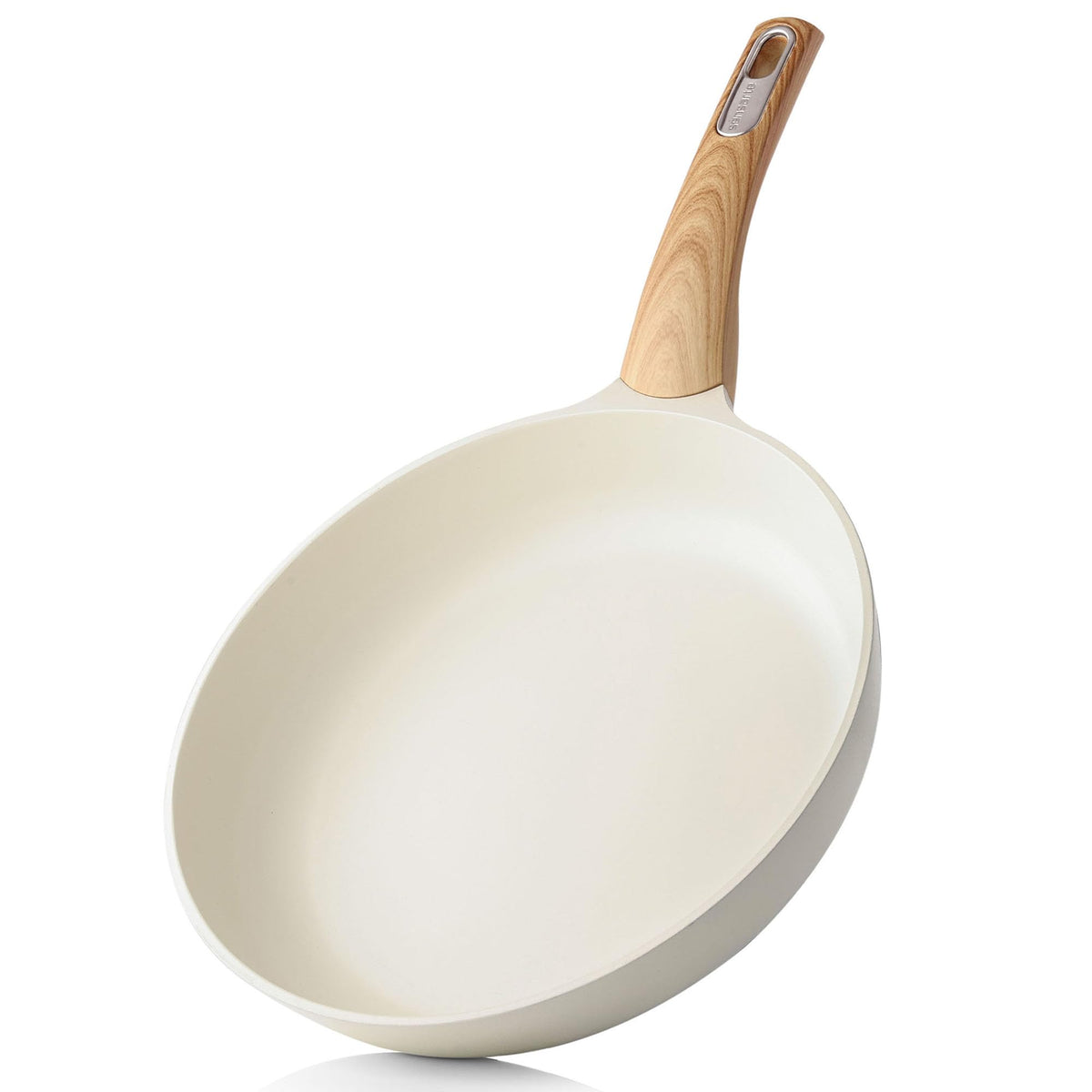 SENSARTE 9.5inch Ceramic Nonstick Frying Pan Paella Pan with Lid, Taupe