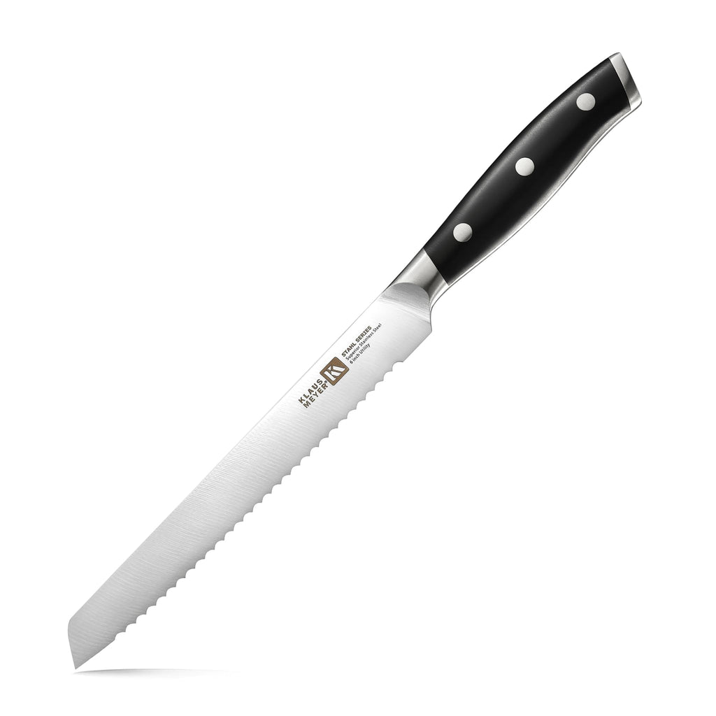 Klaus Meyer 6 Inch Serrated Utility Knife, Bread and Tomato Knife(Black)