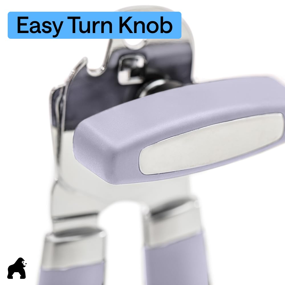 GORILLA GRIP Original Model Stainless Steel Smooth Edge Manual Can Opener and Bottle Openers, US Designed, Comfortable Handle, Oversized Handheld Turn Knob, Multifunctional Kitchen Tool, Lavender