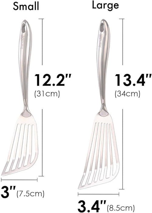 18/10 Stainless Steel Fish Spatula Set – 2 PCS All Metal Fish Spatula Turner, Shining Slotted Spatulas Set for Kitchen Use, Mirror Polished, Heavy-duty, Dishwasher Safe