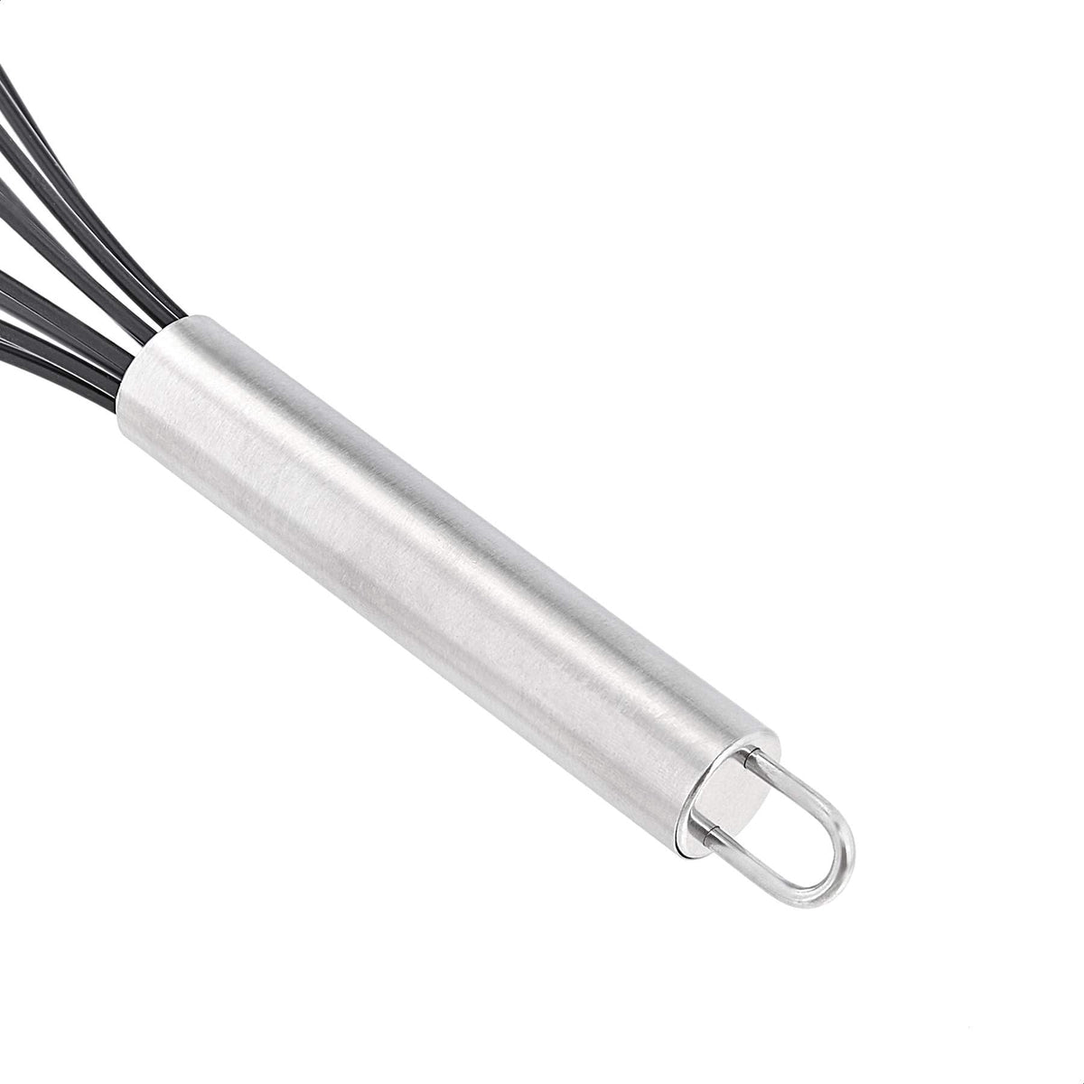 Amazon Basics Stainless Steel and Silicone Non-Stick Coated Whisk Set for Beating and Whisking, Dishwasher Safe, 8", 10", and 12", Pack of 3, Black