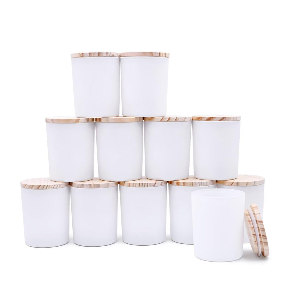 SHOWIN Thick Candle Jars for Making Candles 12 Pcs, 7 OZ Empty Jars with Wood Lids for Candle Making, Sample Container, Clear