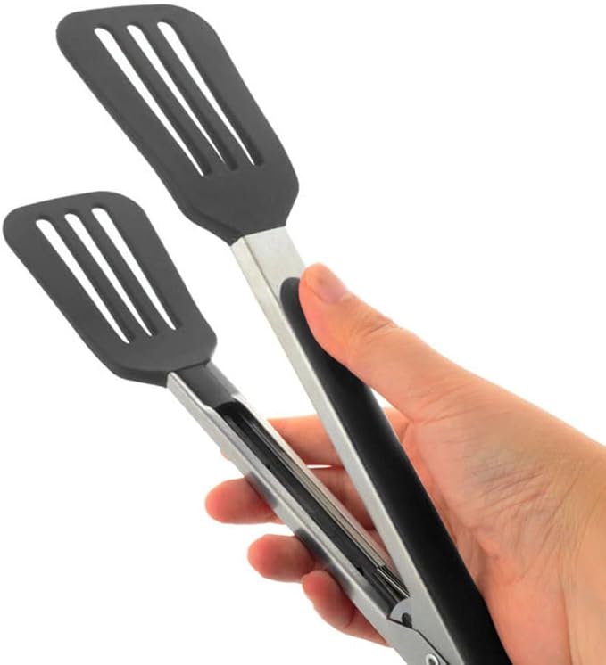 STARUBY 3 PCS Stainless Steel & Silicone Cooking Tongs Set (7", 9", 12")