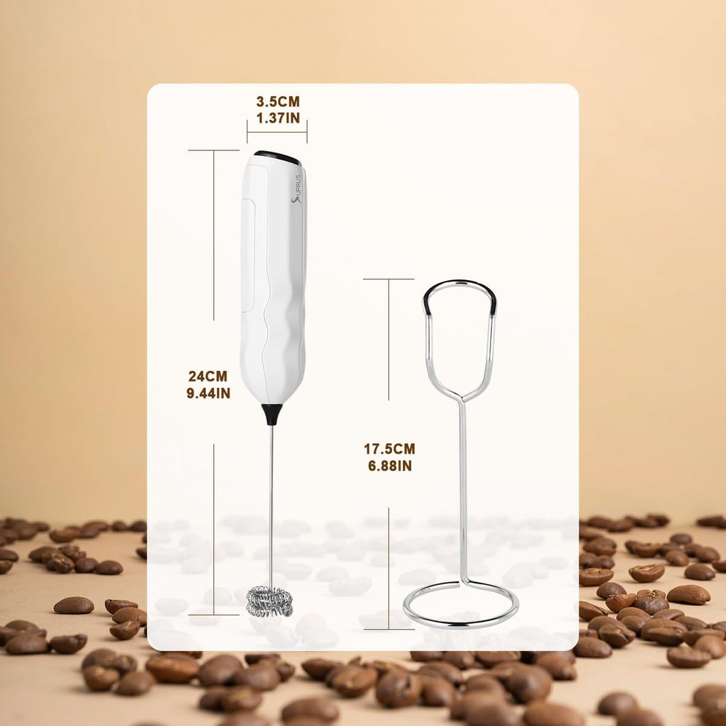 SUPRUS Ultra Fast Handheld Milk Frother Double Whisk with Stand 2 Batteries Stainless Steel for Lattes Cappuccino Matcha Hot Chocolate Coffee Bar Accessories Kitchen Gadgets Gift