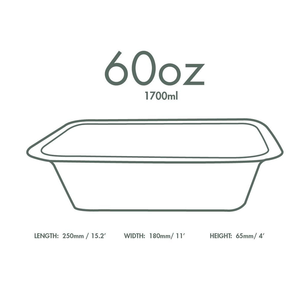 Vegware Compostable 60oz Large Molded Fiber To Go Containers, Case of 600, Nourish, No-Added PFAS, Reuseable, Bagasse, Meal Prep Food Storage, Suitable for Hot or Cold, Choice of Size 5 Lids & bases