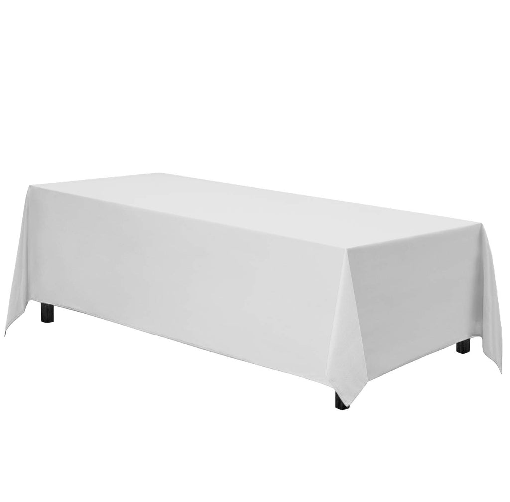 Gee Di Moda Rectangle Tablecloth - 90 x 132 Inch White Table Cloth for 6 Foot Tables with Floor-Length Drop - Heavy Duty Washable Fabric for Holiday Party, Dinner, Weddings & Baby Shower