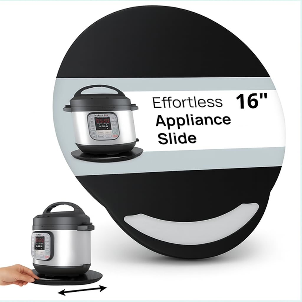Ibyx Elegant Round Sliding Tray Compatible with Ninja Crispi Air Fryer and Instant Pot - Sturdy, Slides Easily from Under The Cabinet (Black, 13”)