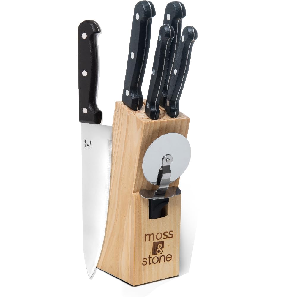 Moss & Stone Red 14 Pcs Kitchen Knife Set with Block, Stainless Steel