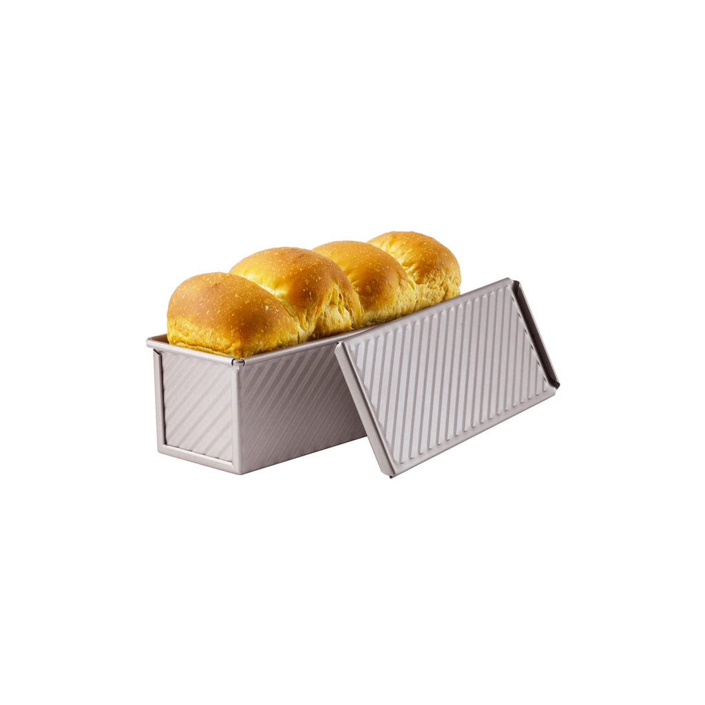 CHEFMADE Pullman Loaf Pan with Lid, 1Lb Dough Capacity Non-Stick Rectangle Corrugated Toast Box for Oven Baking 4" x 7.7"x 4.3"(Champagne Gold)