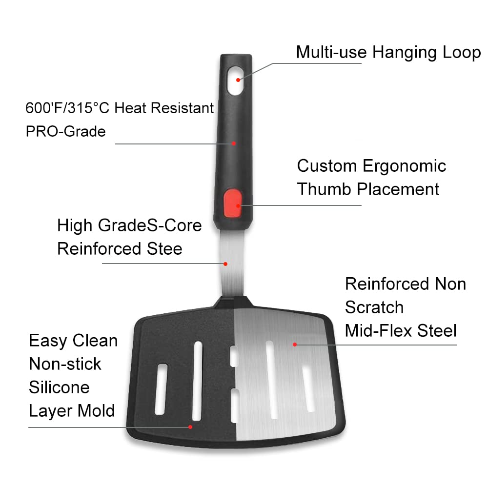 Tenta tenta kitchen Silicone Fish Spatula Turner Wide Pancake Spatulas for Nonstick Cookware Pans Omelette Egg Spatula 600°F Heat-Resistant Kitchen Silicone Utensils