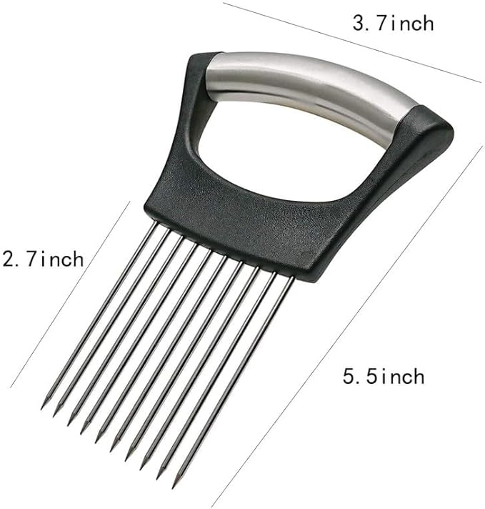 Onion Slice Holder, 2024 New Stainless Steel Holder for Slicing, Chopper Assistant Tool, Cutter for Meat, Onion, Potato, Tomato Kitchen Gadgets (Grey, 3 Pack)